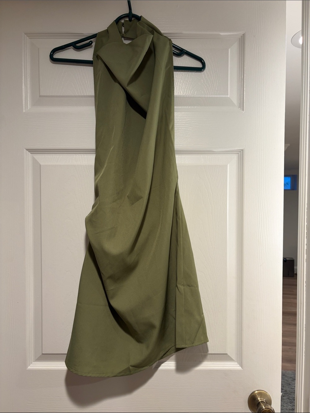 Asymmetrical Olive Green Halter backless dress